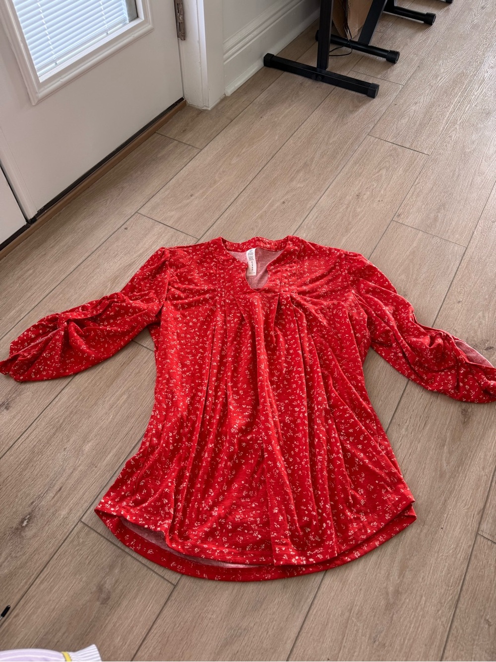 Red Floral V-Neck Women's Top